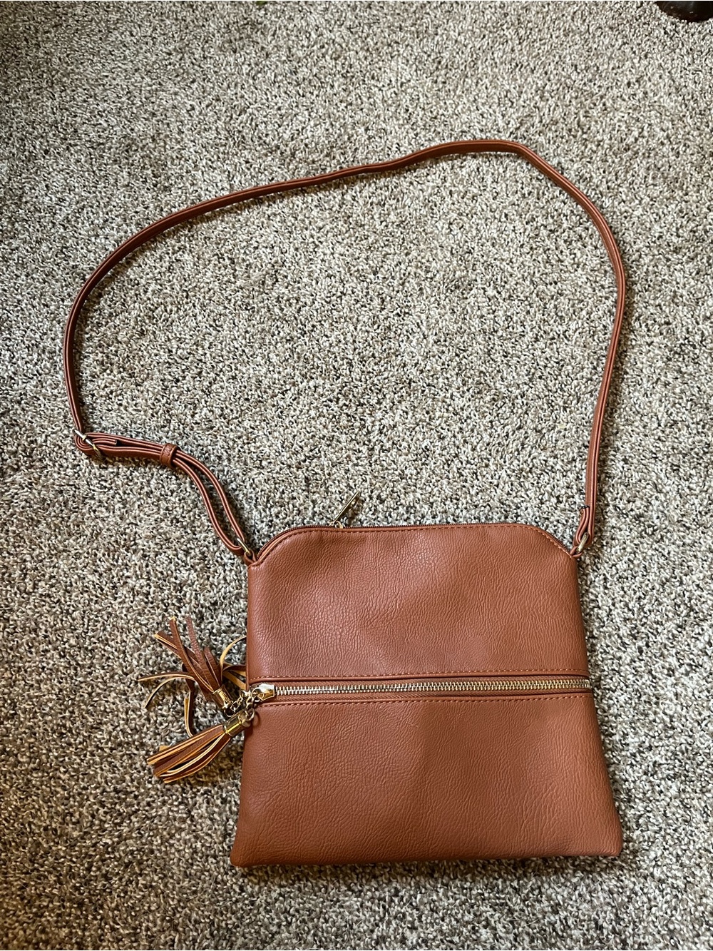 Classic Brown Crossbody Bag with Tassel Zipper